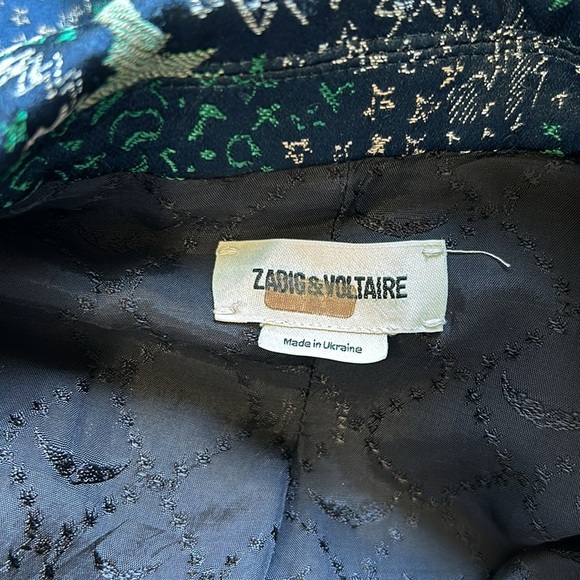 ZADIG and VOLTAIRE Viking Jacquard Glam Blazer Jacket Single Button Green Blue - Picture 12 of 16